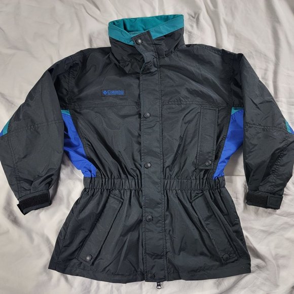 Columbia Long Peak Youth 10/12 Black Blue Winter Jacket Snow Outdoors Warm Hood - Picture 1 of 12